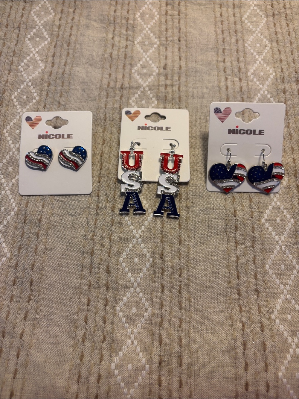 Nicole Patriotic USA Earrings Set - Red, White, Blue